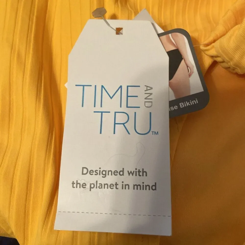 NWT Time & Tru Women's Solid Mid-Rise Swimsuit‎ Bottom Yellow Empire XL (16-18)